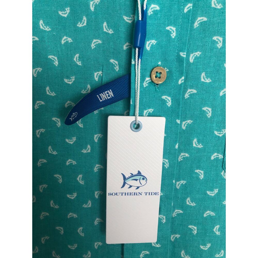 Southern Tide Sports Shirt Linen Rayon Turquoise Men's Small NEW - Picture 2 of 9